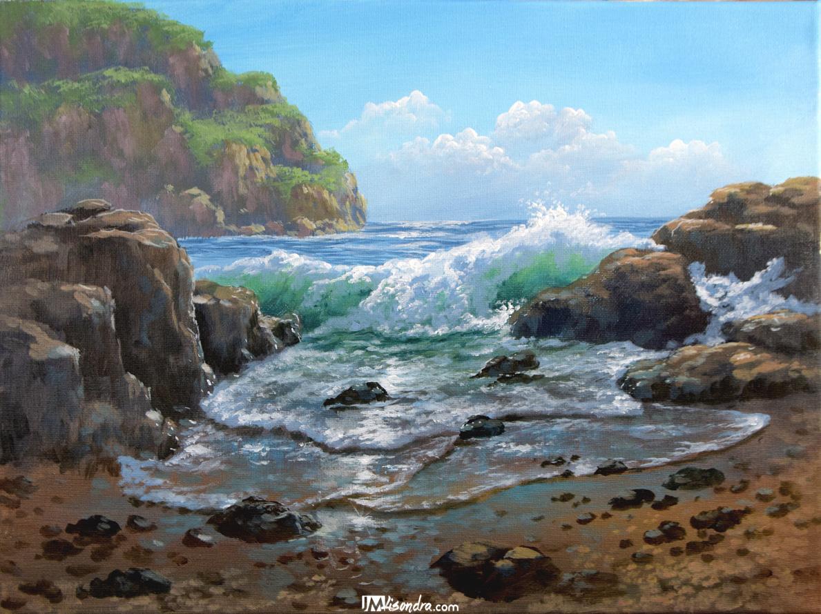 Rocky Beach and Crashing Waves - Acrylic Painting in Canvas by JMLisondra 1 Rocky Beach and Crashing Waves - Acrylic Painting in Canvas by JMLisondra