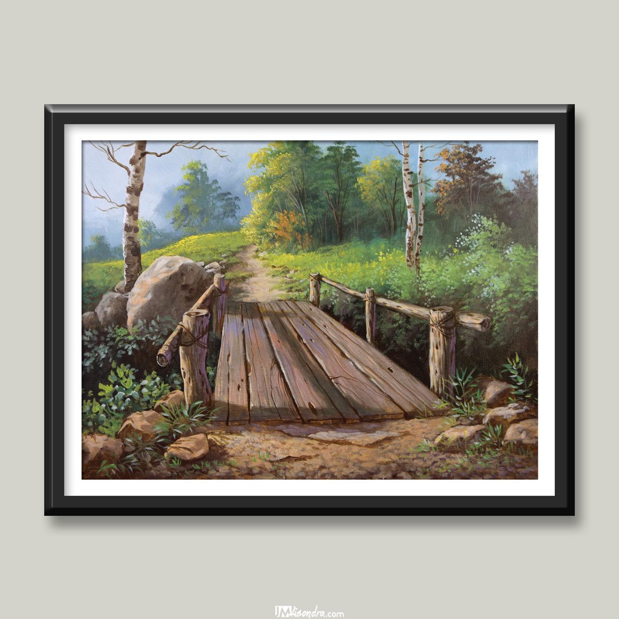 Wooden Bridge - Acrylic Painting in Canvas by JMLisondra 2 Wooden Bridge - Acrylic Painting in Canvas by JMLisondra - Image 2