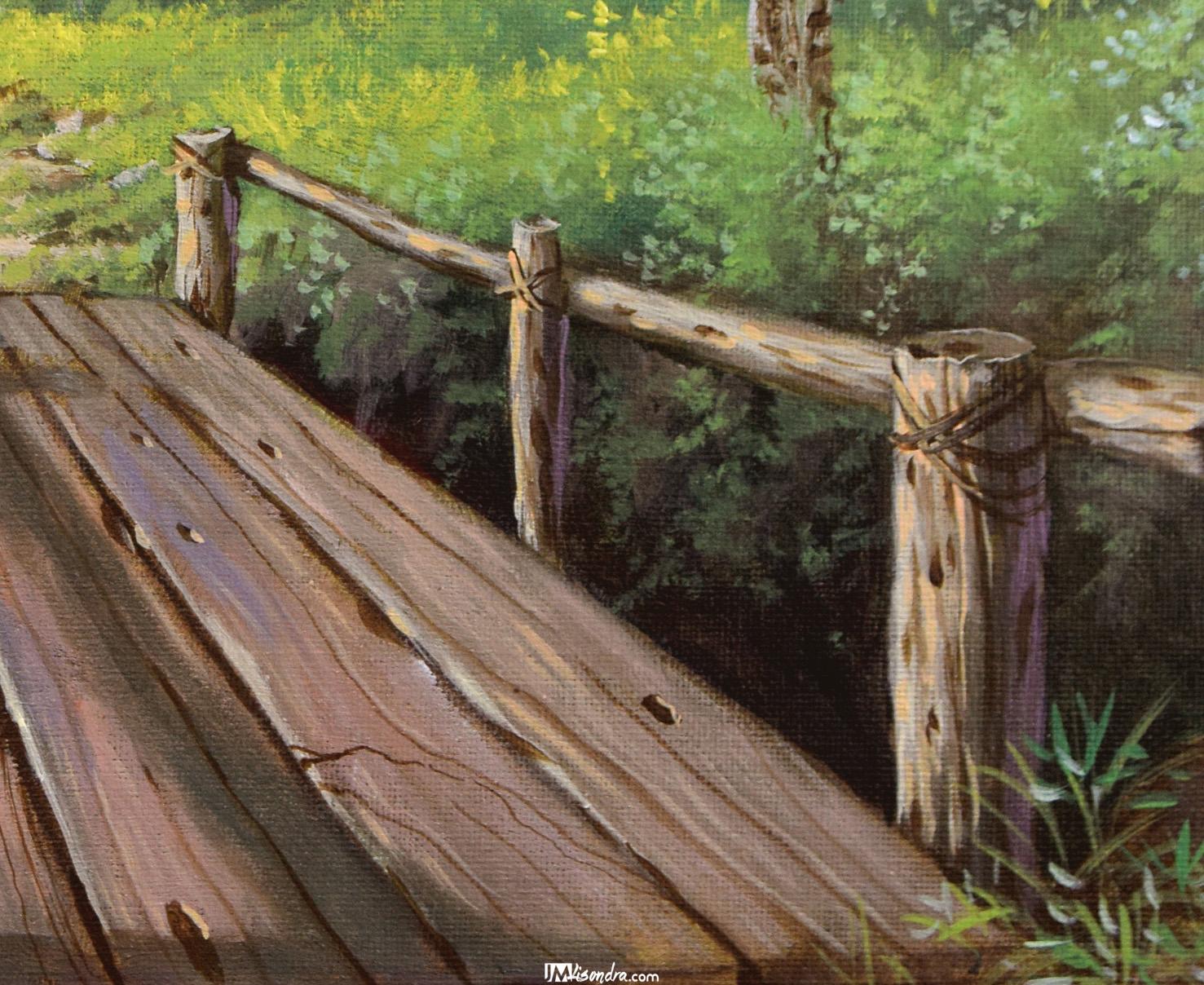 Wooden Bridge - Acrylic Painting in Canvas by JMLisondra 3 Wooden Bridge - Acrylic Painting in Canvas by JMLisondra - Image 3