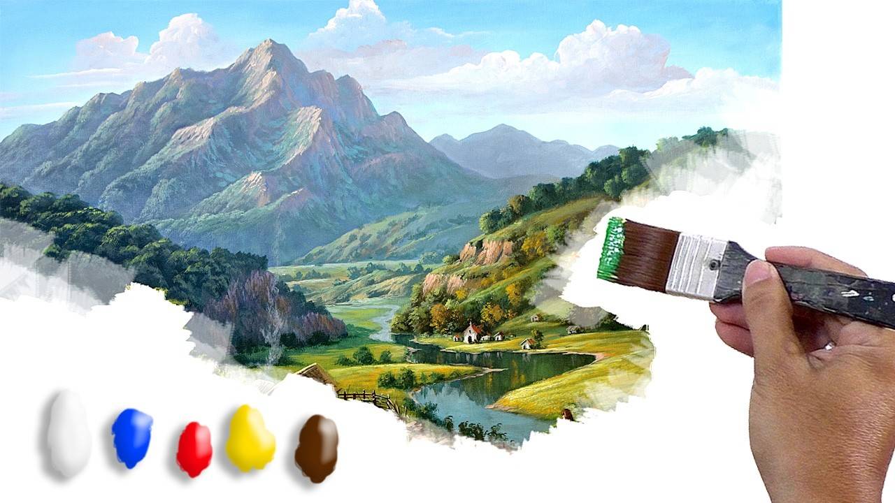 How to Paint Overlooking Village with a Church /Time-lapse / JMLisondra