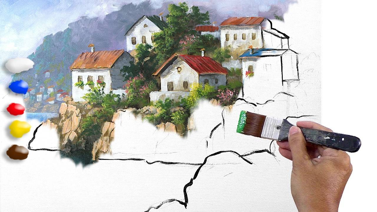 Acrylic Painting White Village Houses in Time-lapse / JMLisondra