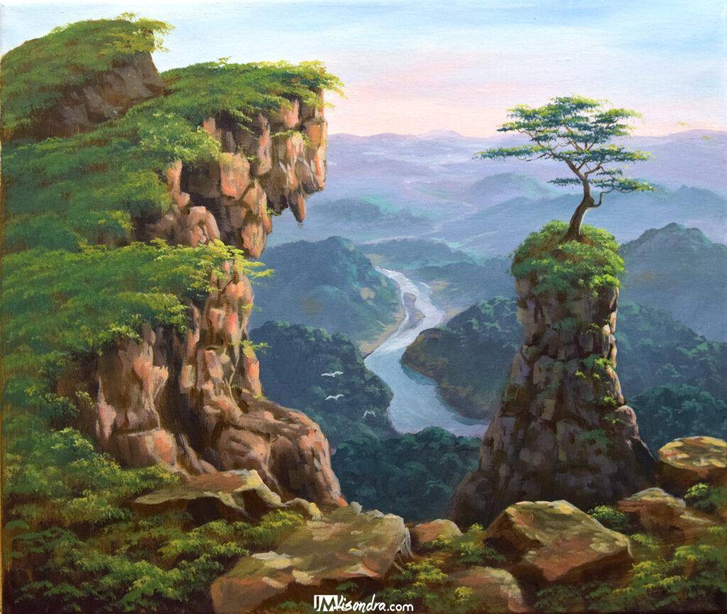 Overlooking River - Acrylic Painting in Canvas by JMLisondra