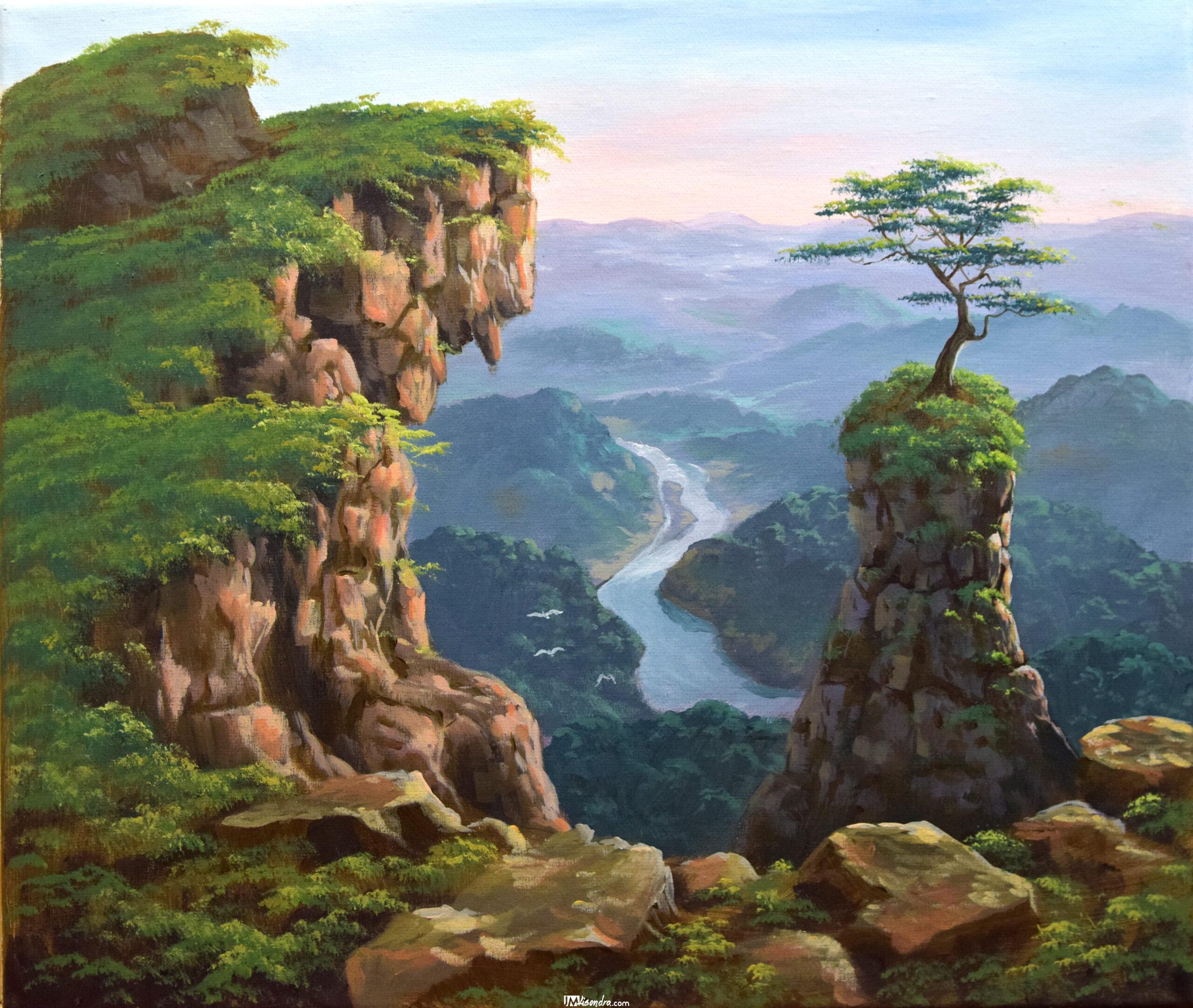 Overlooking River - Acrylic Painting in Canvas by JMLisondra 1 Overlooking River - Acrylic Painting in Canvas by JMLisondra