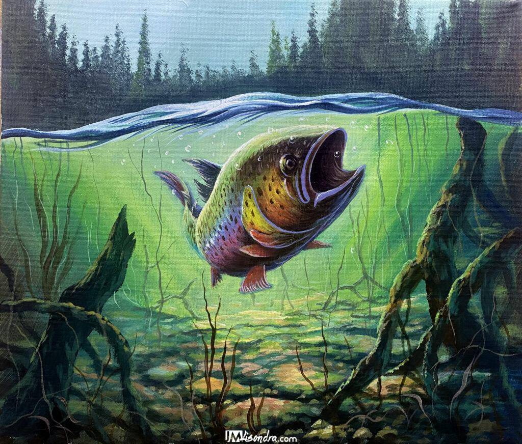 Rainbow Trout Fish - Acrylic Painting in Canvas by JMLisondra