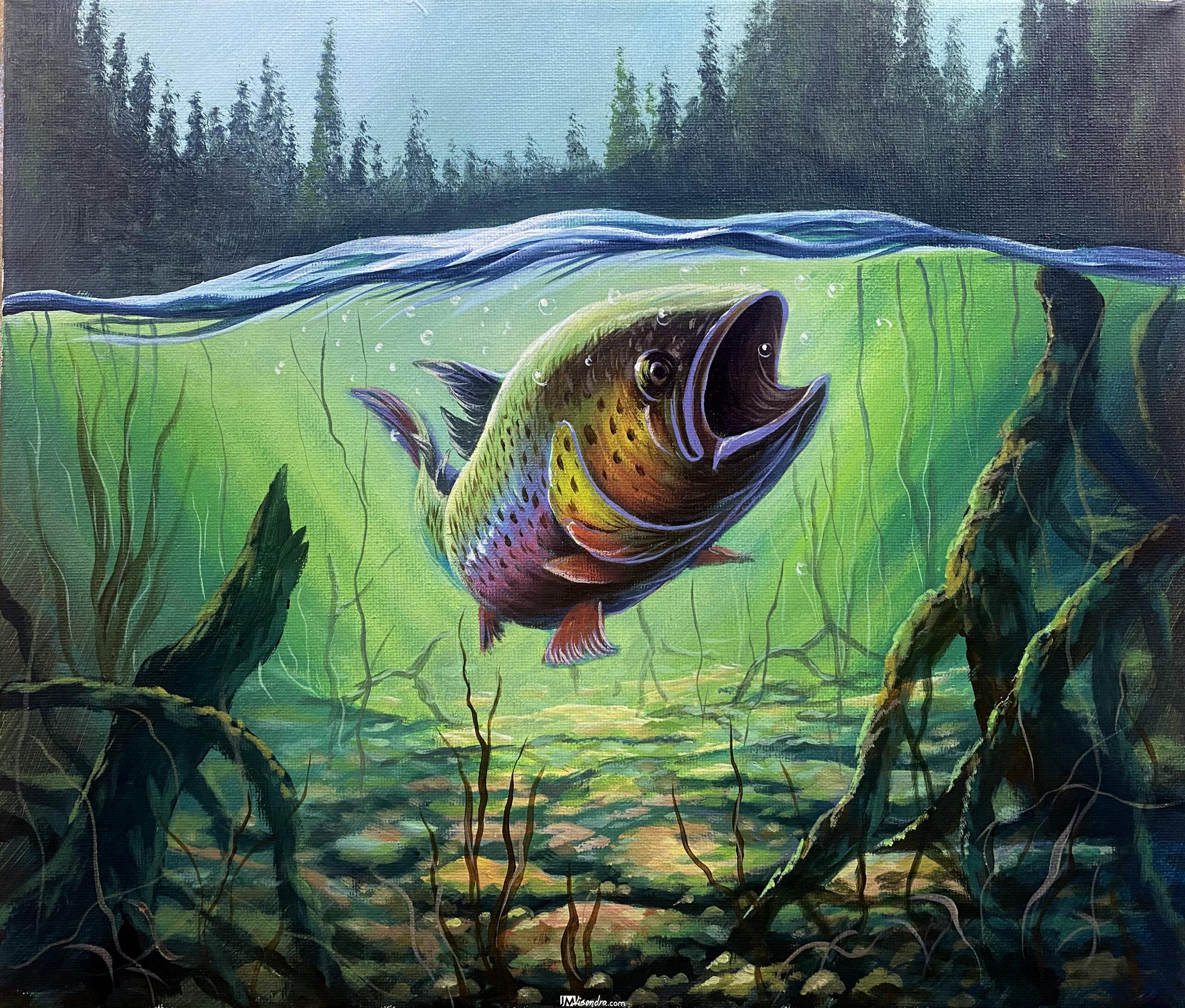 Rainbow Trout Fish - Acrylic Painting in Canvas by JMLisondra 1 Rainbow Trout Fish - Acrylic Painting in Canvas by JMLisondra