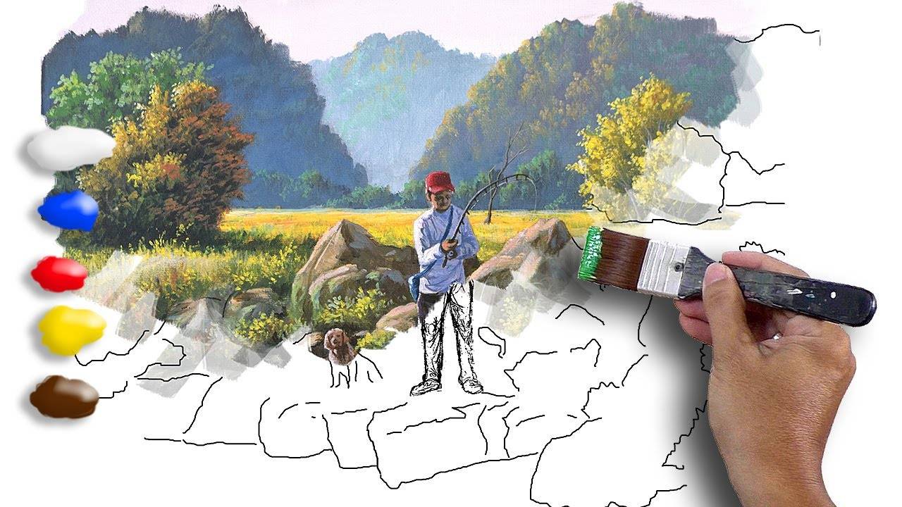 How to Paint Fisherman on Rocky Riverbank in Acrylics / Time-lapse / JMLisondra