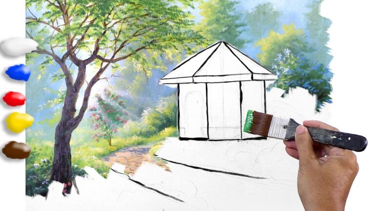 How to Paint White Cottage in the Garden in Acrylics / Time-lapse / JMLisondra