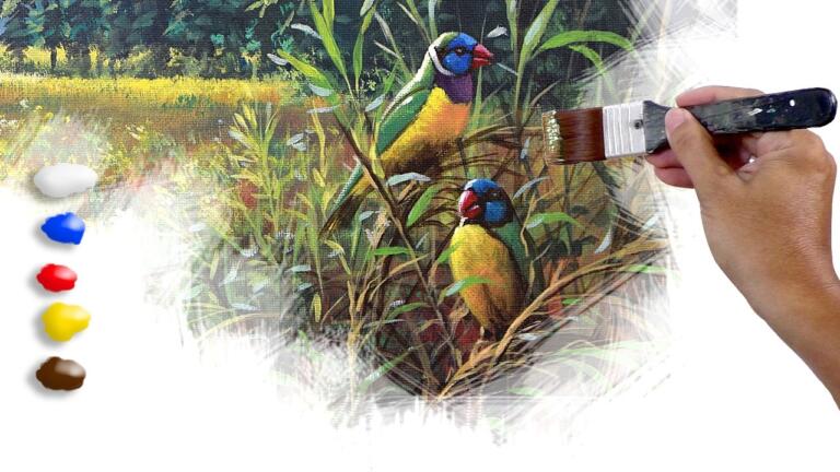 How to paint Finch Birds in Acrylics / Time-lapse / JMLisondra