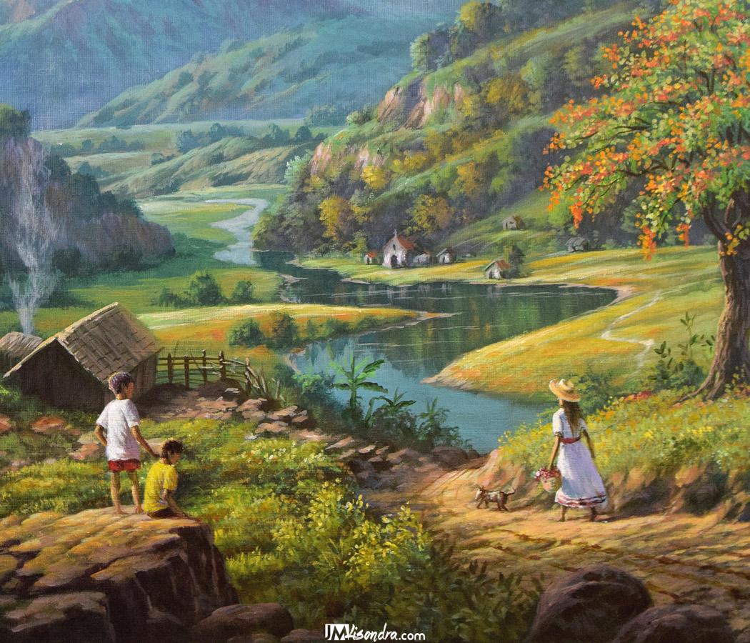 Going to Church - Acrylic Painting in Canvas by JMLisondra 2 Going to Church - Acrylic Painting in Canvas by JMLisondra - Image 2