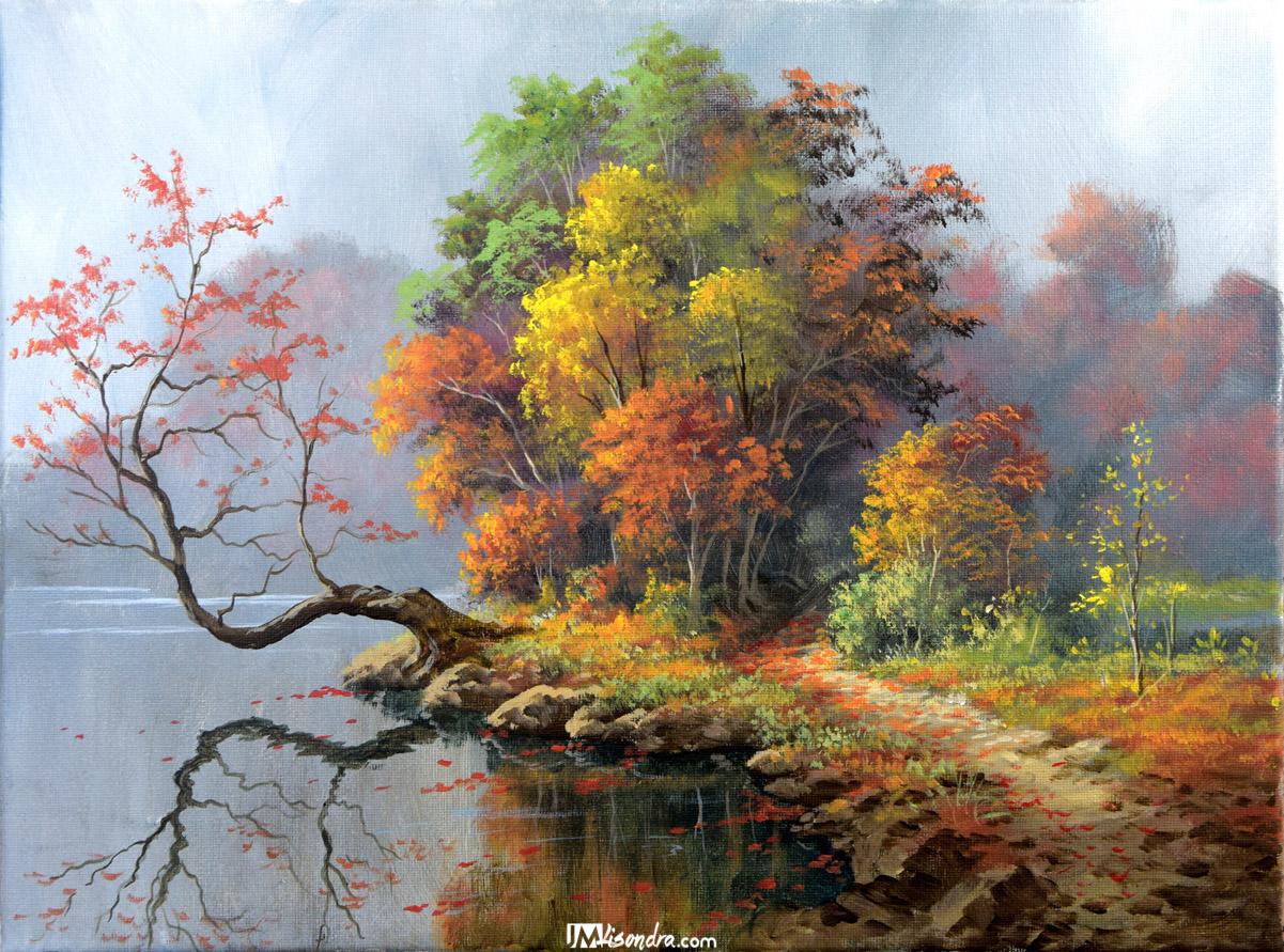 Autumn Landscape with Lake - Acrylic Painting in Canvas by JMLisondra 1 Autumn Landscape with Lake - Acrylic Painting in Canvas by JMLisondra
