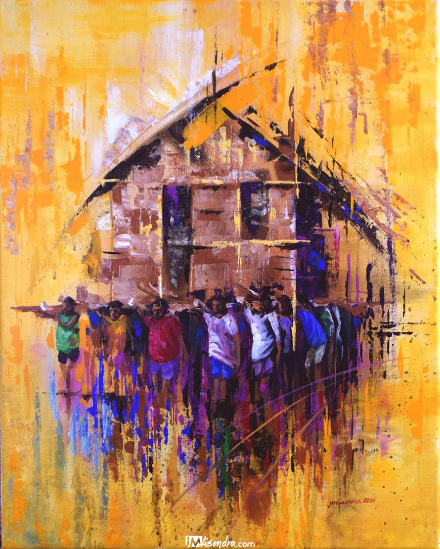 Bayanihan Impressionism - Acrylic Painting in Canvas by JMLisondra 1 Bayanihan Impressionism - Acrylic Painting in Canvas by JMLisondra