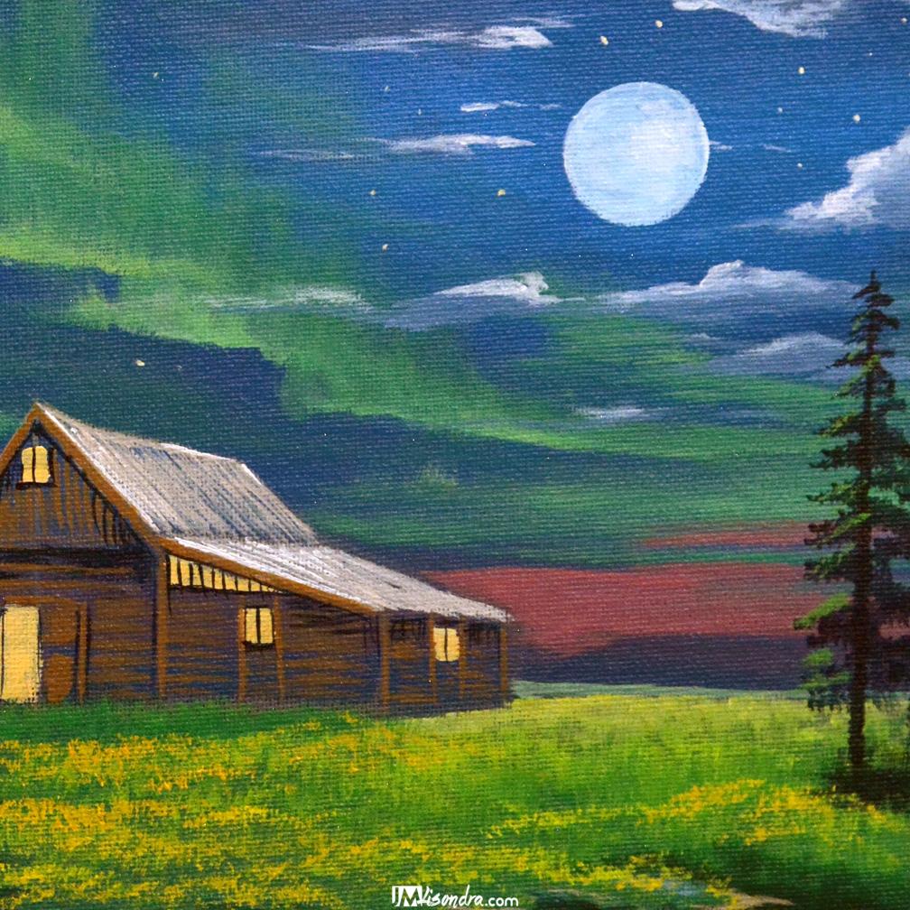 Cabin in Moonlight - Acrylic Painting in Canvas by JMLisondra 2 Cabin in Moonlight - Acrylic Painting in Canvas by JMLisondra - Image 2
