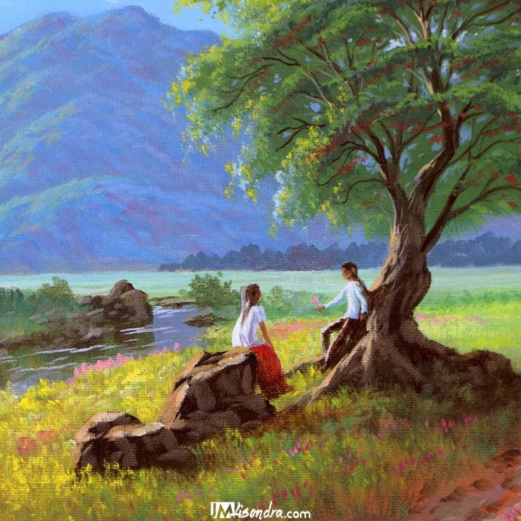 Couple under the Tree - Acrylic Painting in Canvas by JMLisondra 2 Couple under the Tree - Acrylic Painting in Canvas by JMLisondra - Image 2