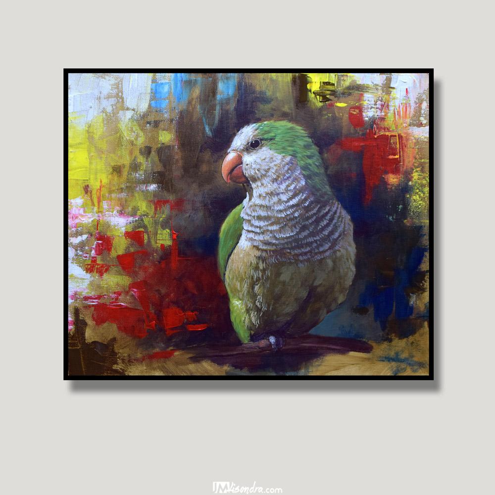Quaker Parrot Bird - Acrylic Painting in Canvas by JMLisondra 3 Quaker Parrot Bird - Acrylic Painting in Canvas by JMLisondra - Image 3