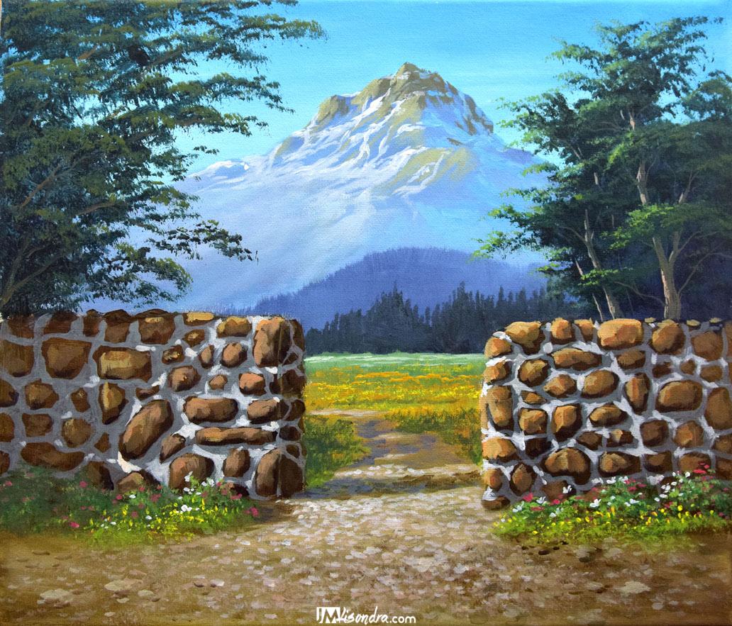 Stone Fence - Acrylic Painting in Canvas by JMLisondra 1 Stone Fence - Acrylic Painting in Canvas by JMLisondra