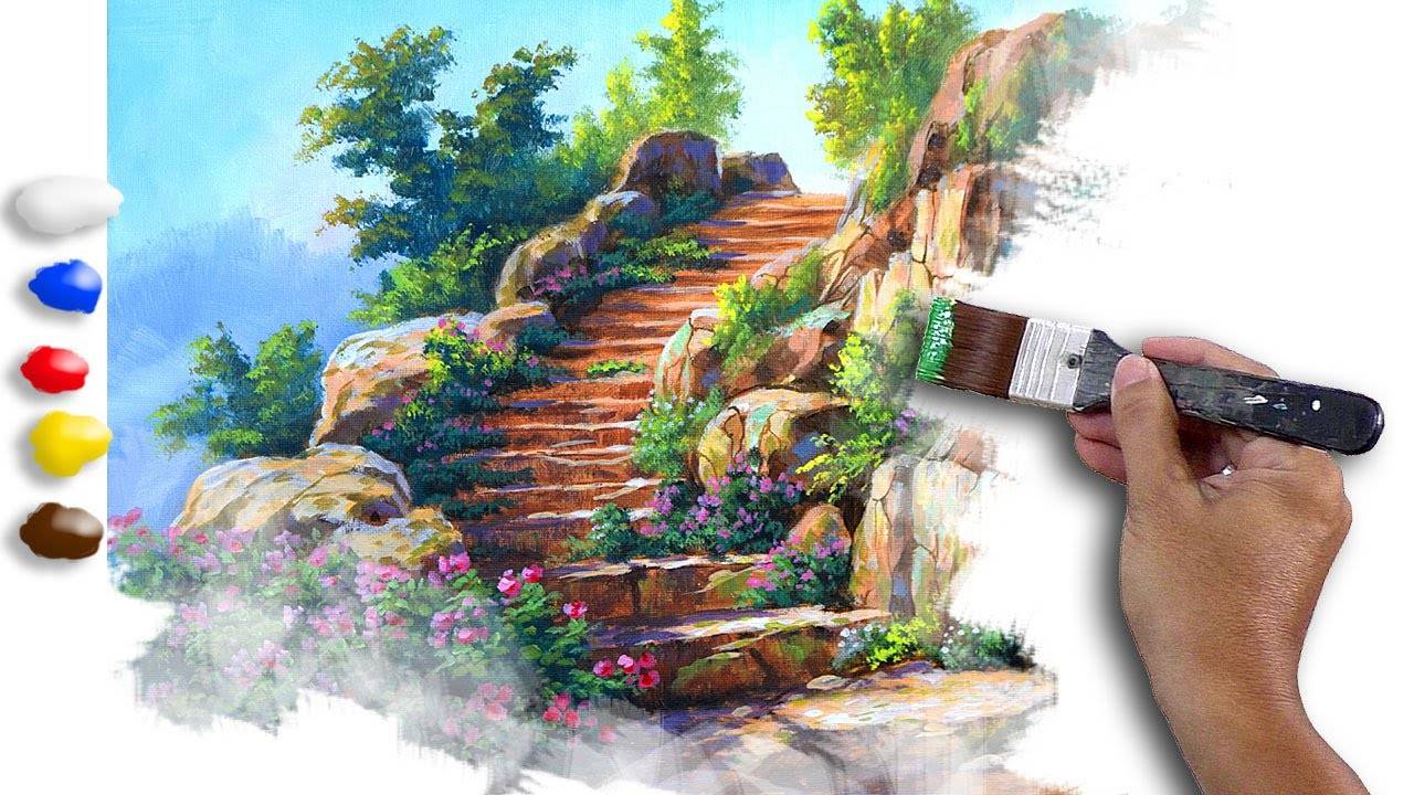 Acrylic Painting Landscape / Old Stairway / Time-lapse / JMLisondra