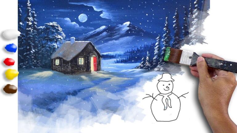 Acrylic Painting Snowman in the Moonlight / Time-lapse / JMLisondra