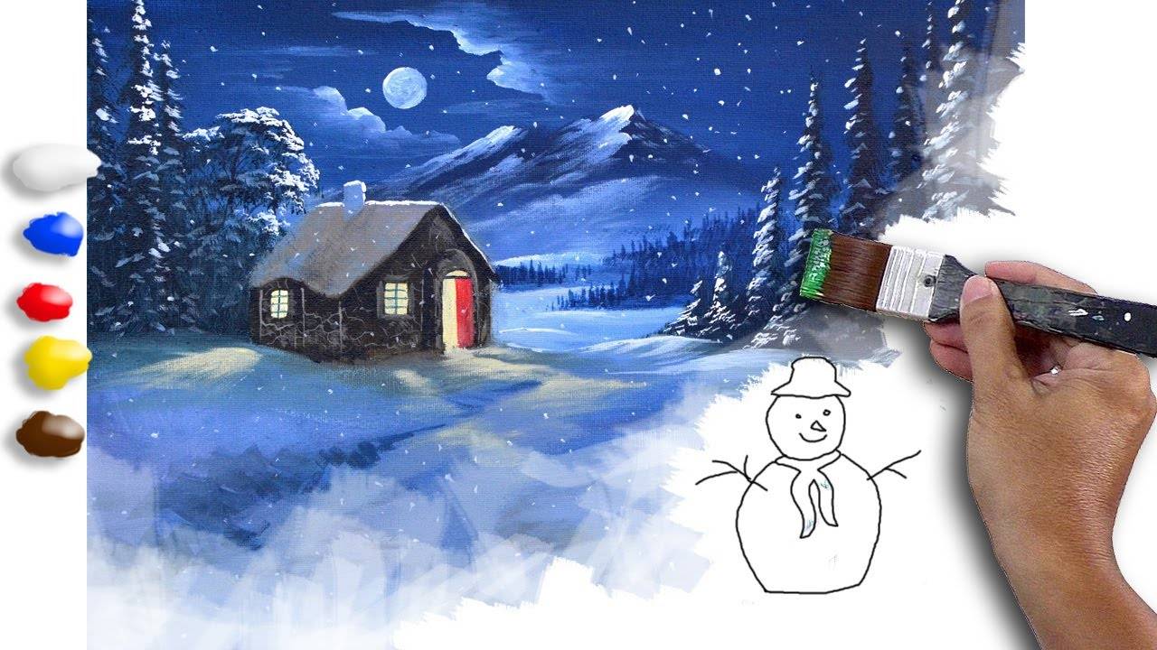 Acrylic Painting Snowman in the Moonlight / Time-lapse / JMLisondra