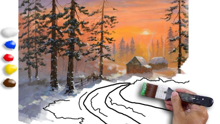 Acrylic Landscape Painting / Winter Sunset in Forst / Time-lapse / JMLisondra