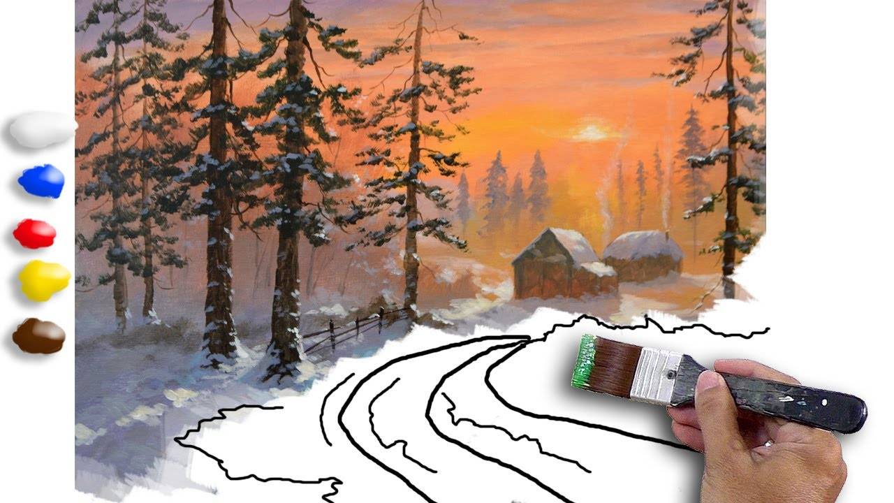 Acrylic Landscape Painting / Winter Sunset in Forst / Time-lapse / JMLisondra