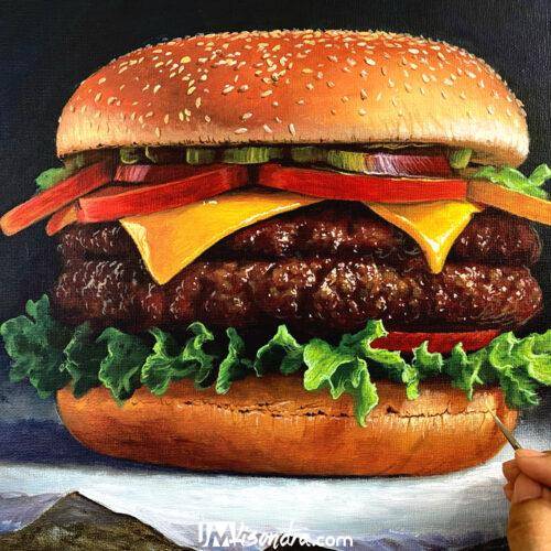 How to Paint a Burger - Full Step by Step Painting Tutorial in Acrylics