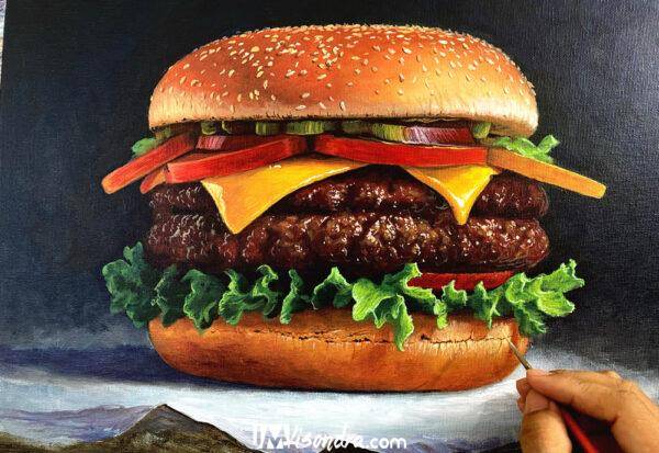 How to Paint a Burger - Full Step by Step Painting Tutorial in Acrylics