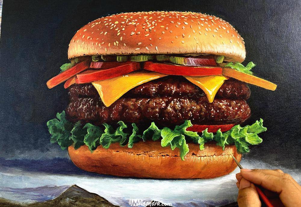 How to Paint a Burger - Full Step by Step Painting Tutorial in Acrylics