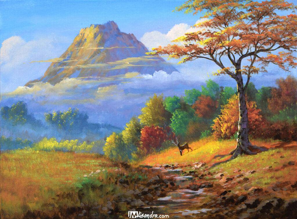 Golden Landscape - Acrylic Painting in Canvas by JMLisondra