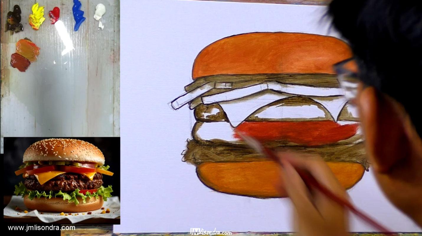 How to Paint a Burger - Full Step by Step Painting Tutorial in Acrylics 2 How to Paint a Burger - Full Step by Step Painting Tutorial in Acrylics - Image 2