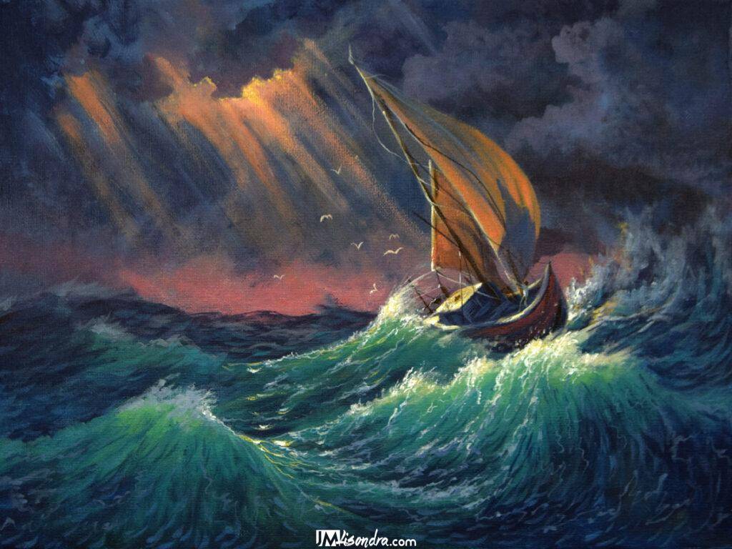 Sailboat in the Storm - Acrylic Painting in Canvas by JMLisondra