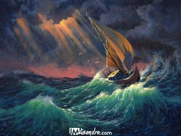 Sailboat in the Storm - Acrylic Painting in Canvas by JMLisondra