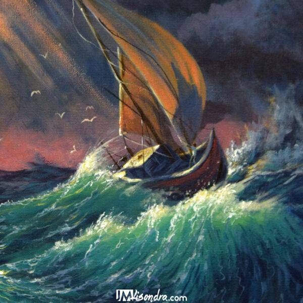 Sailboat in the Storm - Acrylic Painting in Canvas by JMLisondra - Image 2