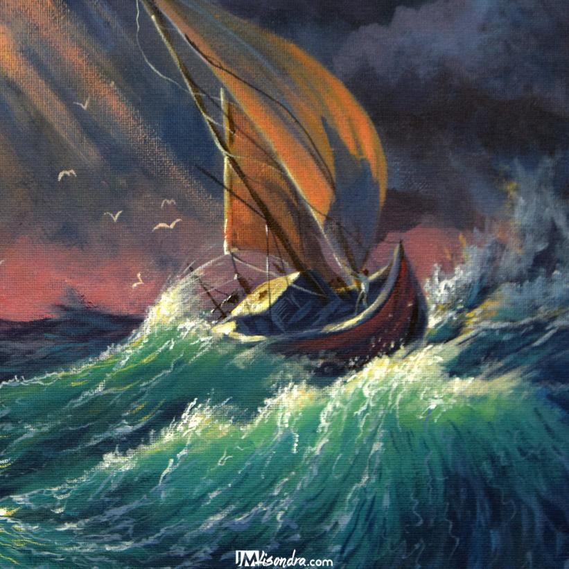 Sailboat in the Storm - Acrylic Painting in Canvas by JMLisondra 2 Sailboat in the Storm - Acrylic Painting in Canvas by JMLisondra - Image 2