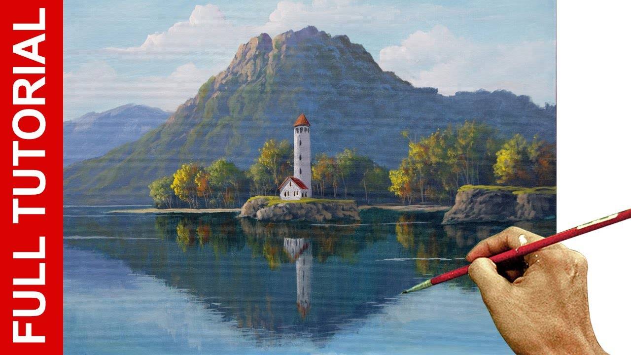 TUTORIAL : Acrylic Landscape Painting / Lighthouse in the Island / JMLisondra