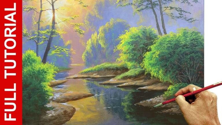 LIVE – Morning Lights in the River | Acrylic Landscape Painting Tutorial | JMLisondra