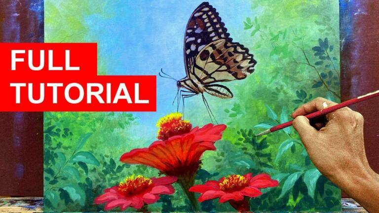 LIVE : Acrylic Painting Butterfly in the Flower | Step by Step Tutorial | JMLisondra