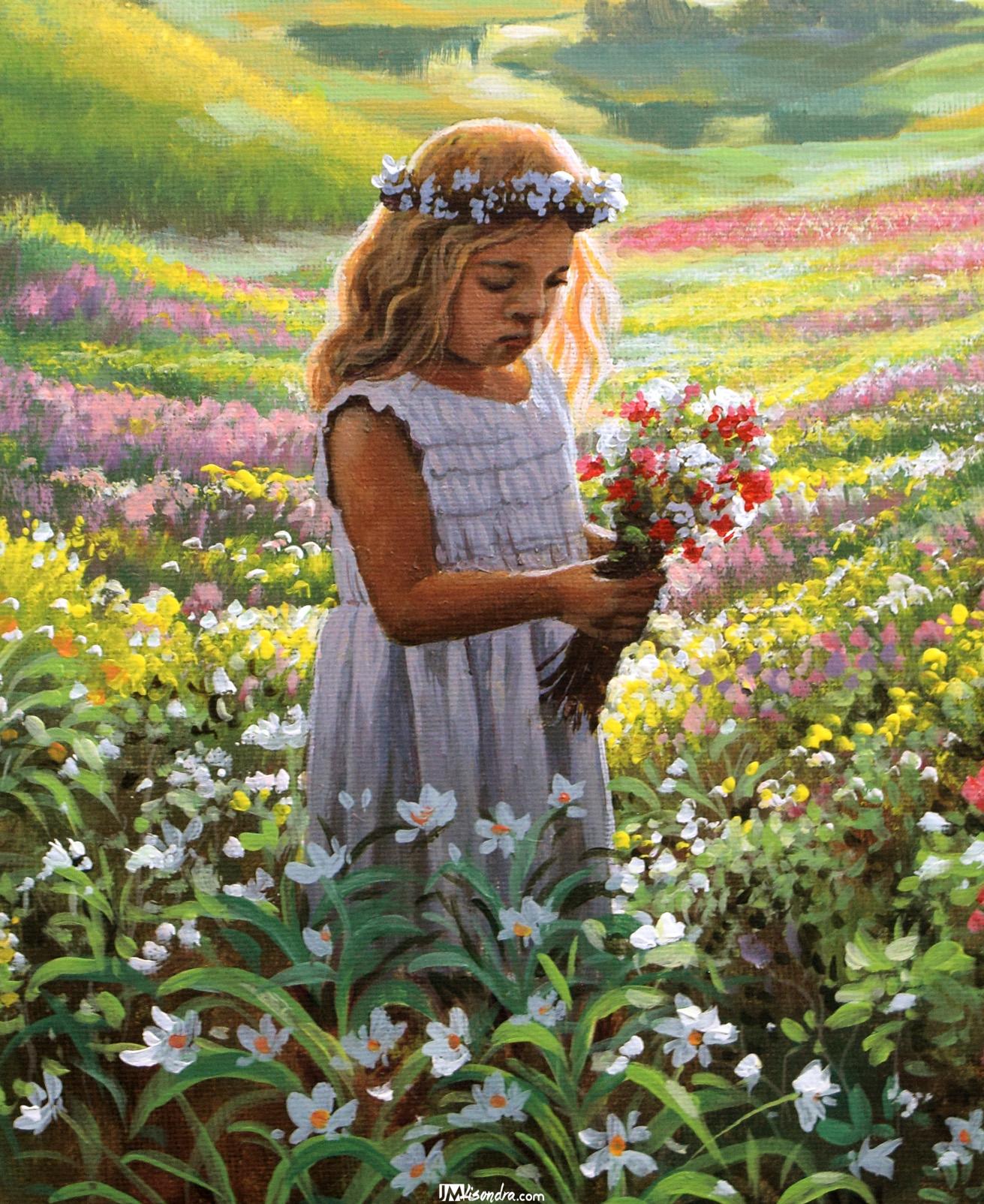 How to Paint Sunset with a Girl Picking Flowers - Full Step by Step Painting Tutorial in Acrylics 2 overlooking sunset - adding girl picking flowers - Copy (2)