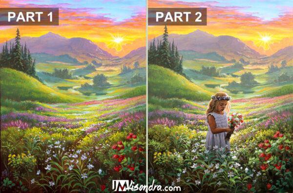 overlooking sunset - adding girl picking flowers - Copy - Copy - Copy