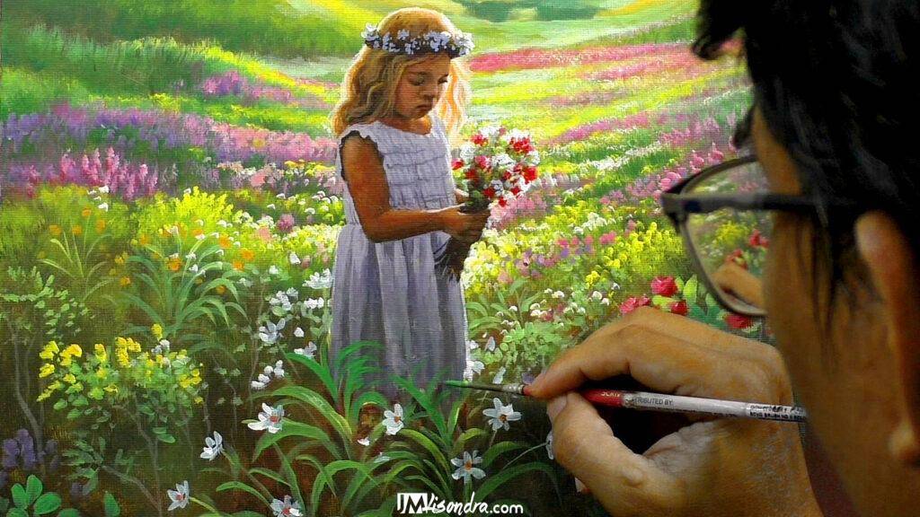 How to Paint Sunset with a Girl Picking Flowers - Full Step by Step Painting Tutorial in Acrylics