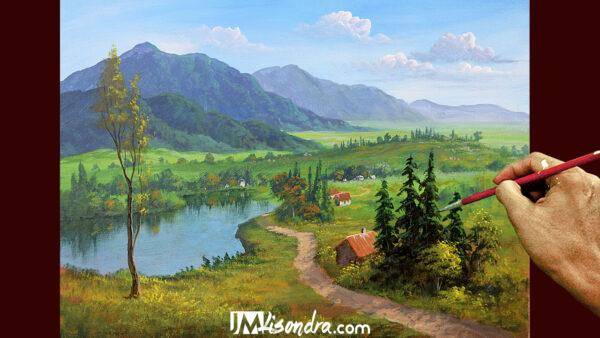 How to Paint Overlooking Lake - Full Step by Step Painting Tutorial in Acrylics