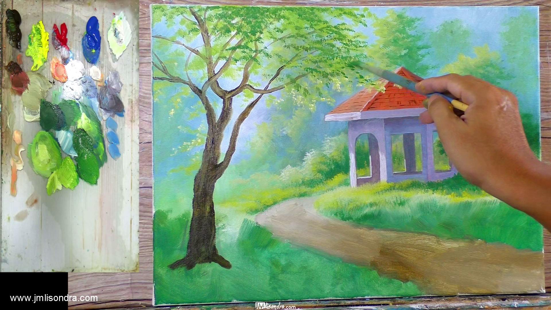 How to Paint White Cottage - Full Step by Step Painting Tutorial in Acrylics 4 white cottage progress (1)