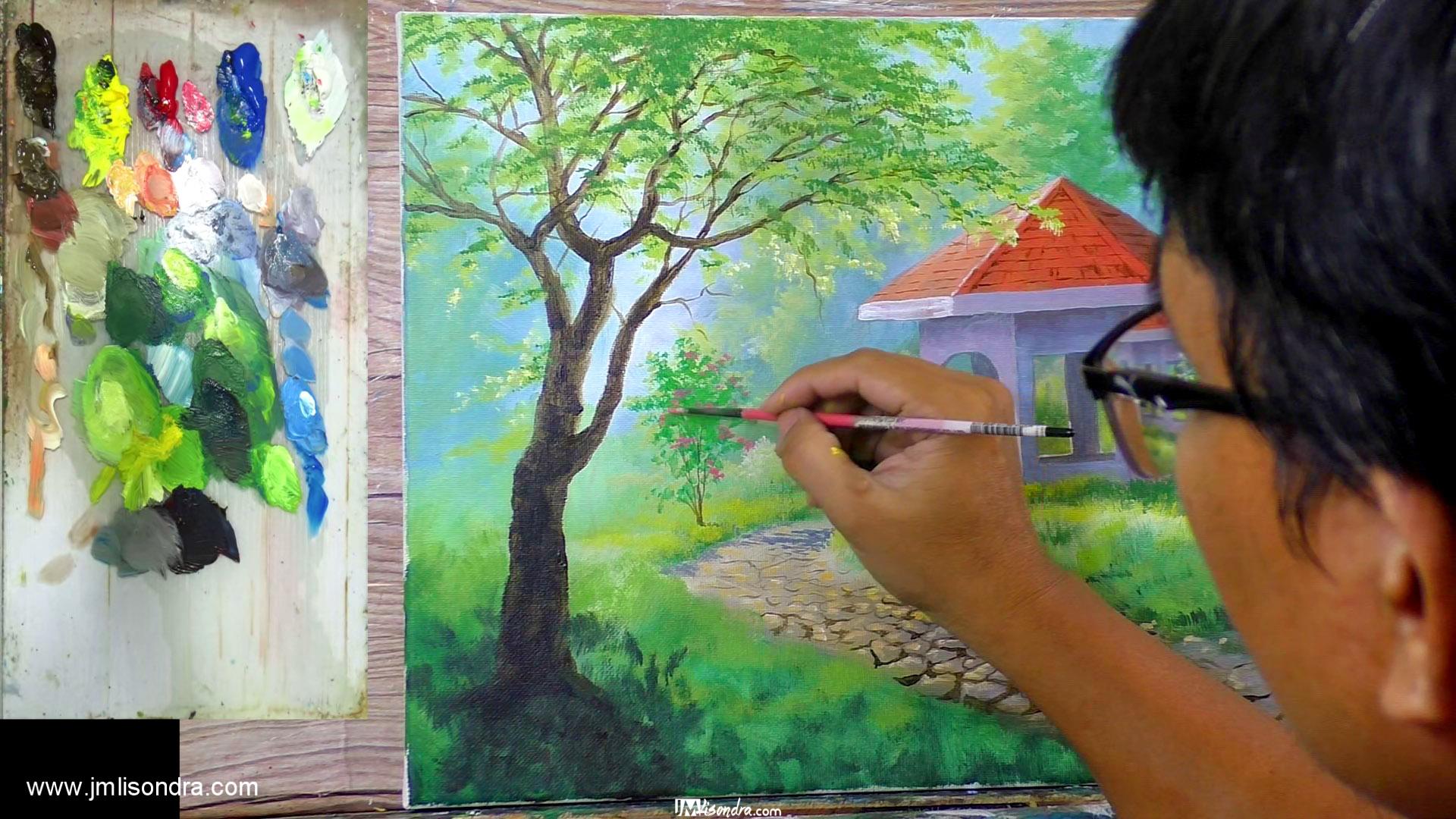 How to Paint White Cottage - Full Step by Step Painting Tutorial in Acrylics 3 white cottage progress (2)