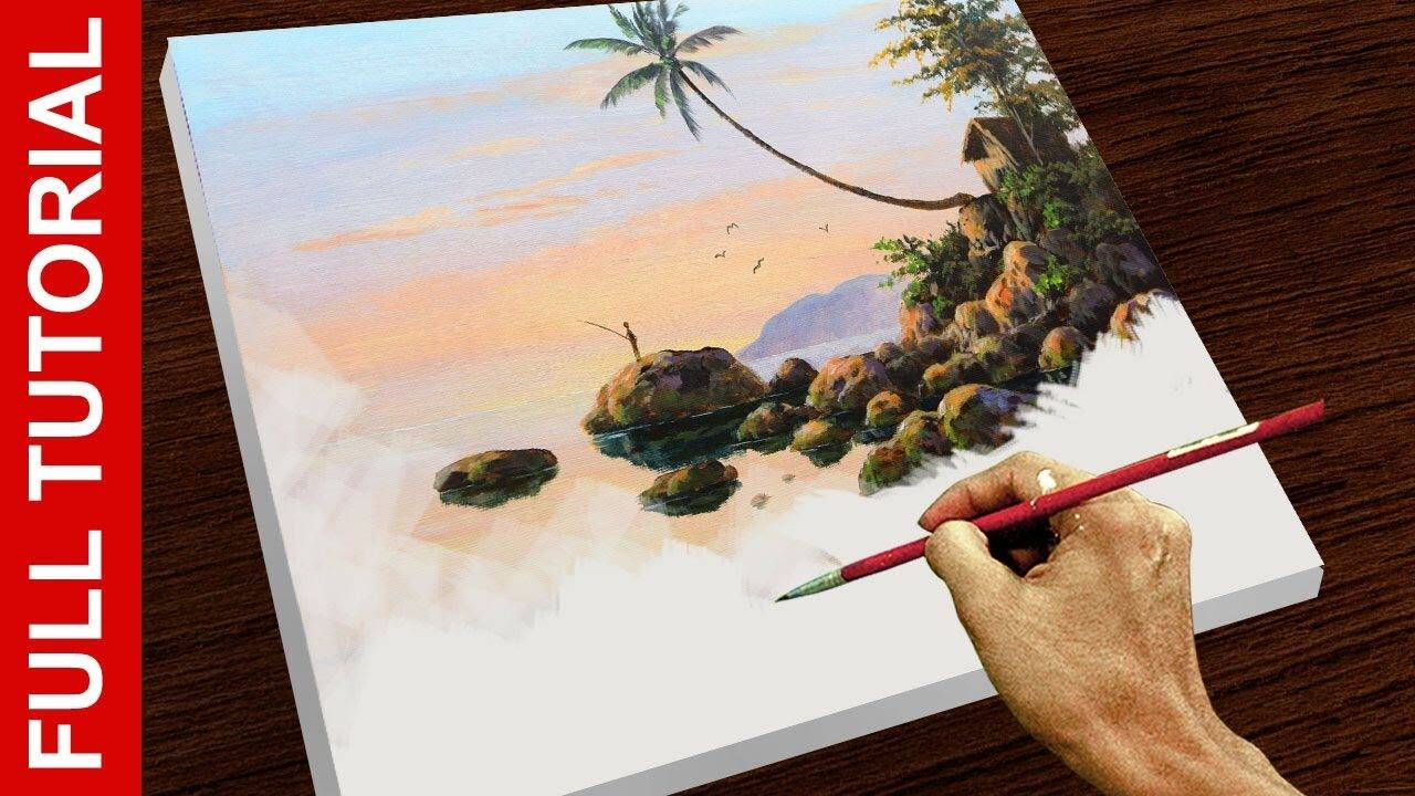 Tutorial : Easy Acrylic Painting Tropical Seascape | JMLisondra