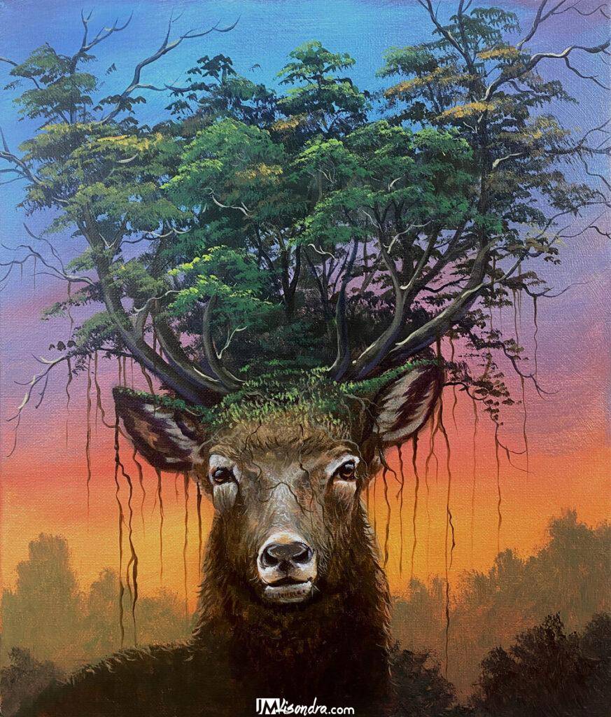 Advanced Painting Tutorials 4 surreal painting - deer with forest head