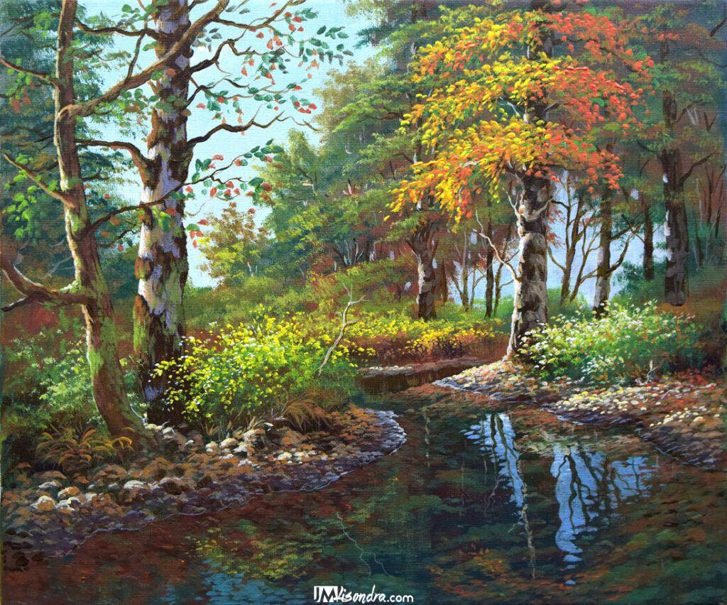Advanced Painting Tutorials 30 retouching old work - crystal stream in the forest