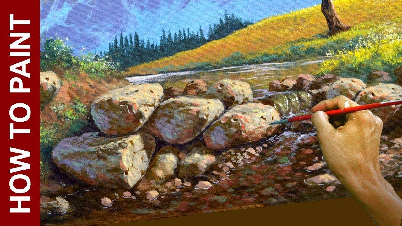 How to Paint Realistic Rocks in a Shallow Stream – Acrylic Painting Tutorial | JMLisondra