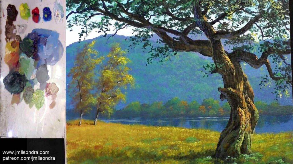 How to Paint a Big Tree in Acrylics – Step-by-Step Tutorial - adding leaves highlights