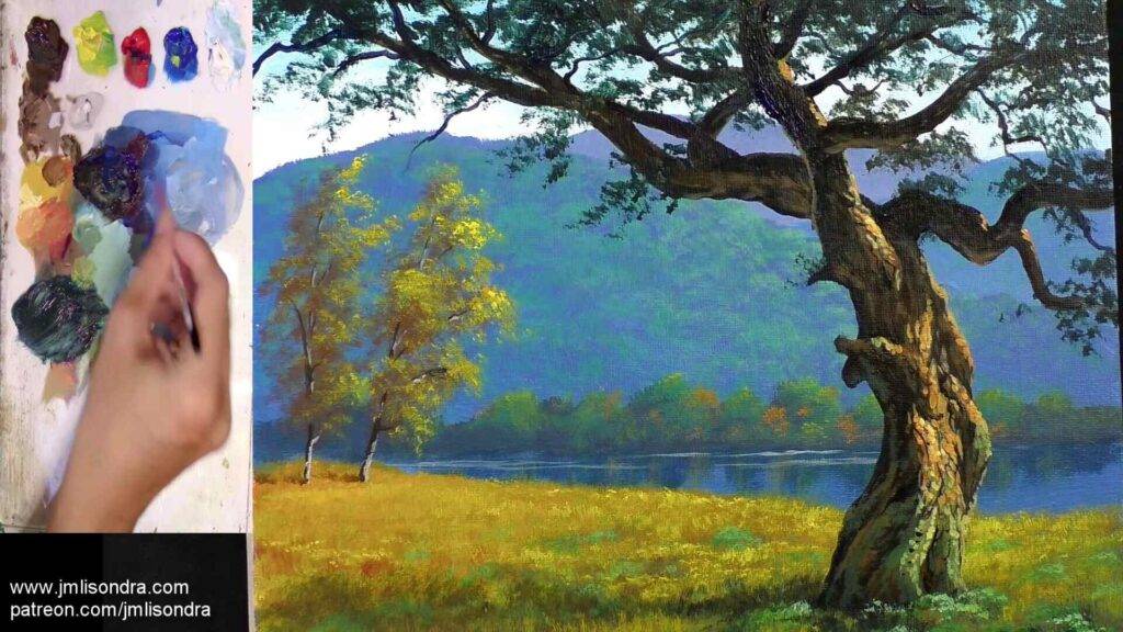 How to Paint a Big Tree in Acrylics – Step-by-Step Tutorial - finishing the trunk