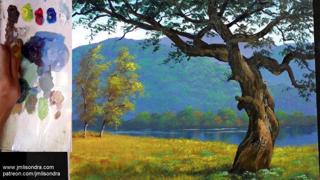How to Paint a Big Tree in Acrylics – Step-by-Step Tutorial - adding tree trunk highlights