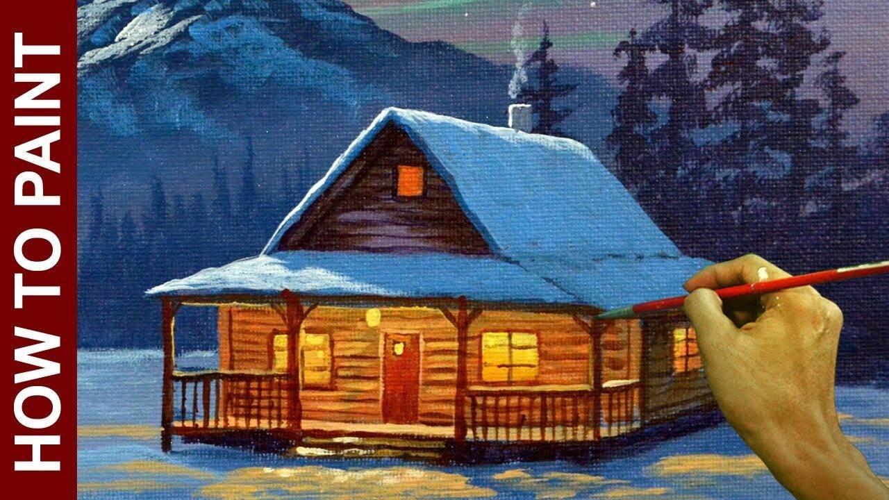 How to Paint a Realistic Bright House in a Winter Night – Acrylic Painting Tutorial | JMLisondra
